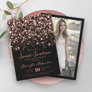 Rose Gold Midnight Glam Foto Sweet 16 Einladung