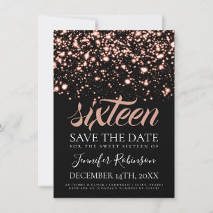 Rose Gold Midnight Glam Sweet 16 Geburtstagsparty Save The Date