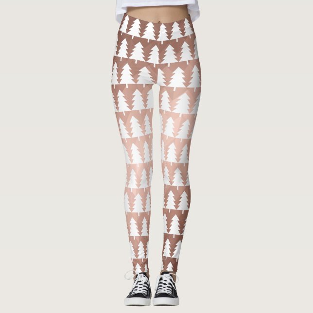 Rose Gold Minimal Weihnachtsbaum Leggings (Vorderseite)