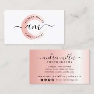 Rose Gold Minimalist Paint Swash Logo Soziale Medi Visitenkarte