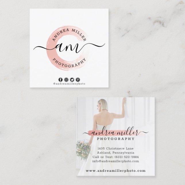 Rose Gold Minimalistisch Paint Swash Logo Custom F Quadratische Visitenkarte (Vorne/Hinten)