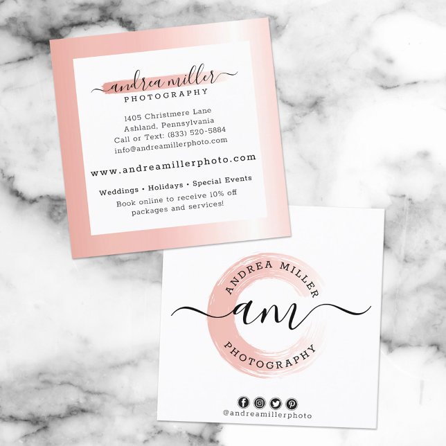 Rose Gold Minimalistisch Paint Swash Logo Custom P Quadratische Visitenkarte (Von Creator hochgeladen)