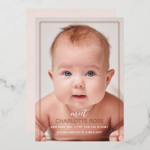 Rose Gold minimalistische geometrische Foto-Geburt Folieneinladung