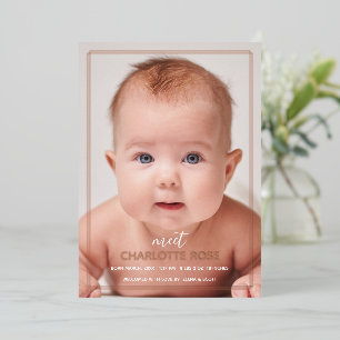 Rose Gold minimalistische geometrische Foto-Geburt Folieneinladung
