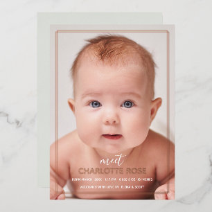 Rose Gold Minimalistische Geometrische Foto-Geburt Folieneinladung