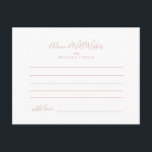 Rose Gold Minimalistische Hochzeitsberatungskarte Postkarte<br><div class="desc">Diese Rose Gold minimalistische Hochzeitsratenkarte ist ideal für eine moderne Hochzeit. Das Design zeichnet sich durch einen schönen Schriftart in Rose Gold. Diese Karten sind ideal für Hochzeiten,  Brautparty,  Babydusche,  Graduiertenfest u.v.m. Personalisieren Sie die Karten mit den Namen der Braut und Bräutigam,  den Eltern,  die Sie werden oder Absolvent.</div>