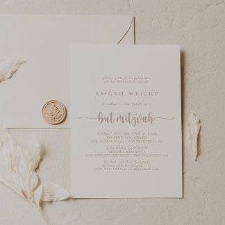 Rose Gold Minimalistische Kalligrafie Bat Mitzvah Einladung