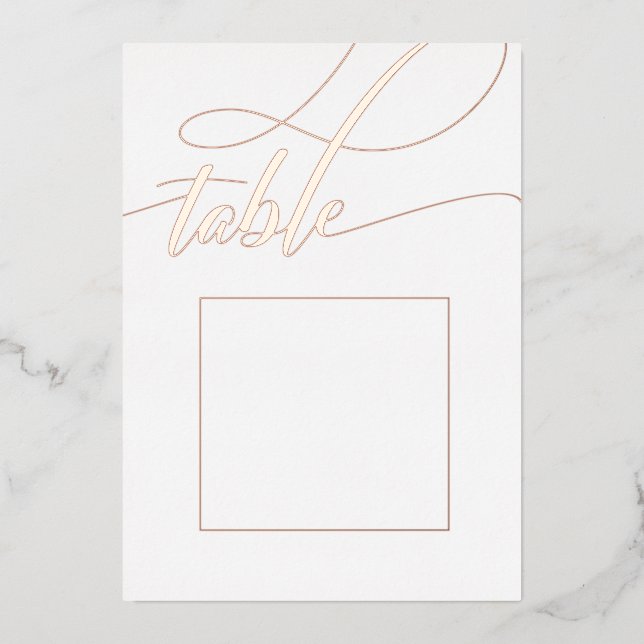 Rose Gold Minimalistische Kalligraphie Tischnummer (Vorderseite)
