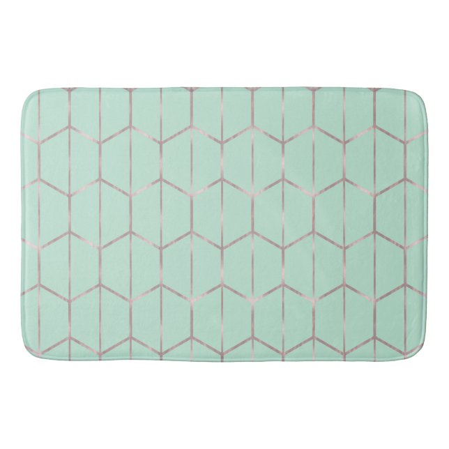 Rose Gold & Mint Chic Hexagon Geometric Glam Badematte (Vorderseite)