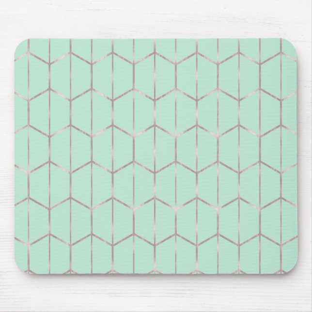 Rose Gold & Mint Chic Hexagon Geometric Glam Mousepad (Vorne)