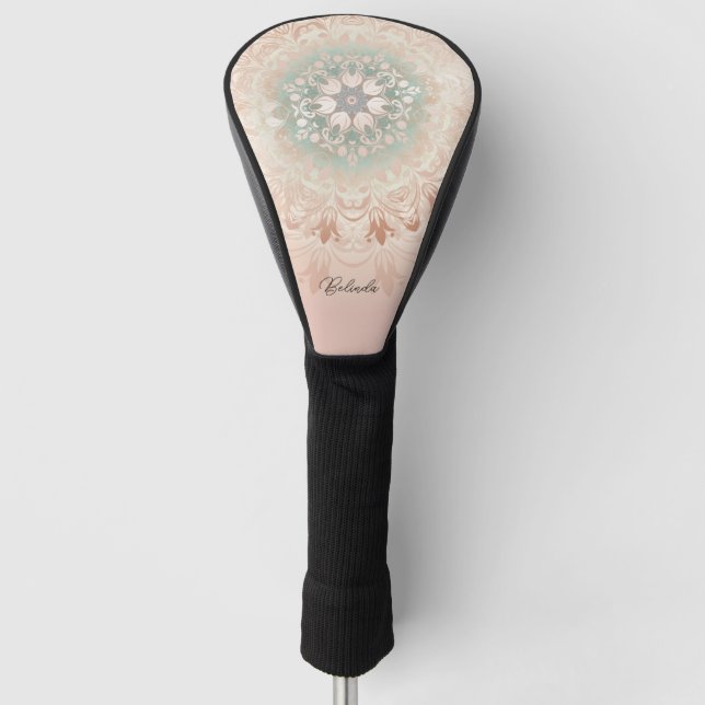 Rose Gold Minze Floral Mandala Golf Headcover (Vorderseite)