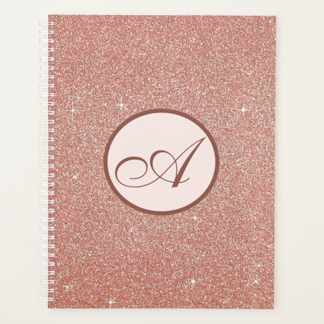 Rose Gold Mit Monogramm Eleganter Planer (Vorderseite)