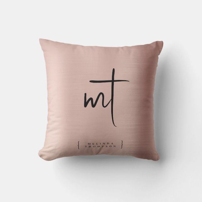 Rose Gold Mit Monogramm Initialen Script Typografi Kissen (Vorderseite)