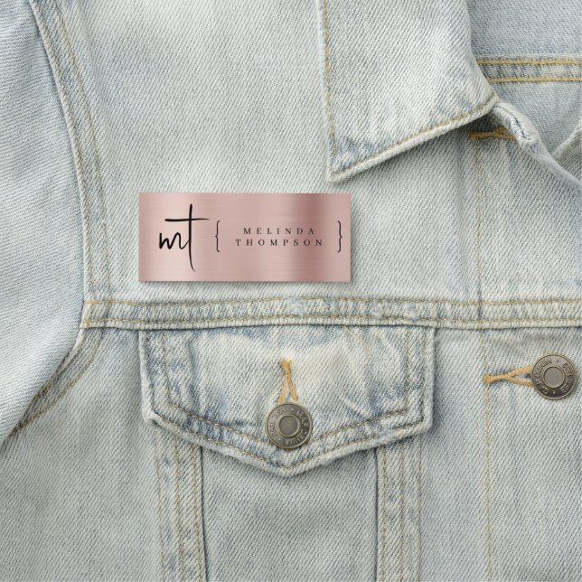 Rose Gold Mit Monogramm Initialen Script Typografi Namensschild (Beispiel)