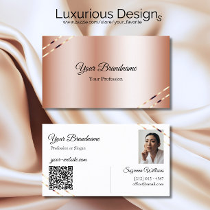 Rose Gold mit schimmernden Linien Foto und QR-Code Visitenkarte