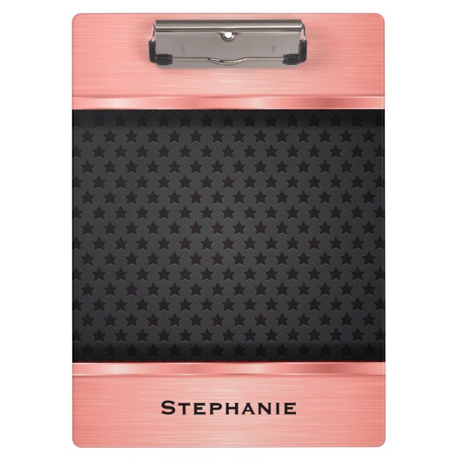 Rose Gold mit Schwarz-Sternen-Hintergrundmonogramm Klemmbrett (Vorderseite)