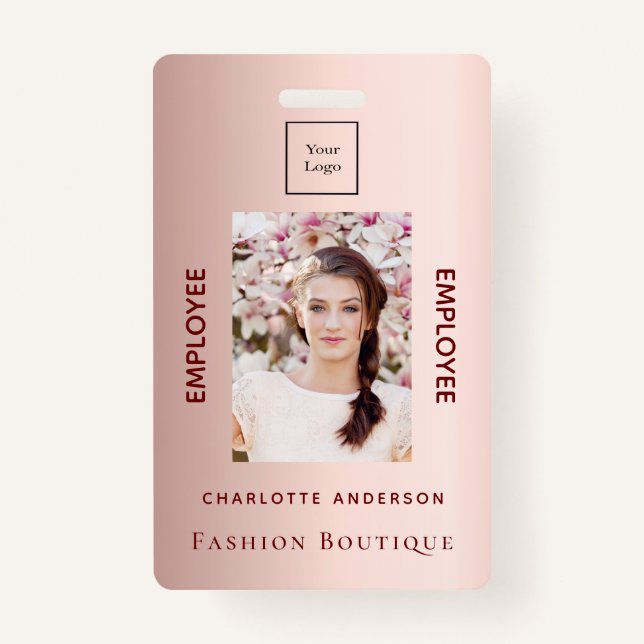 Rose Gold Mitarbeiter Foto luxuriöses Geschäftslog Ausweis (Vorderseite)