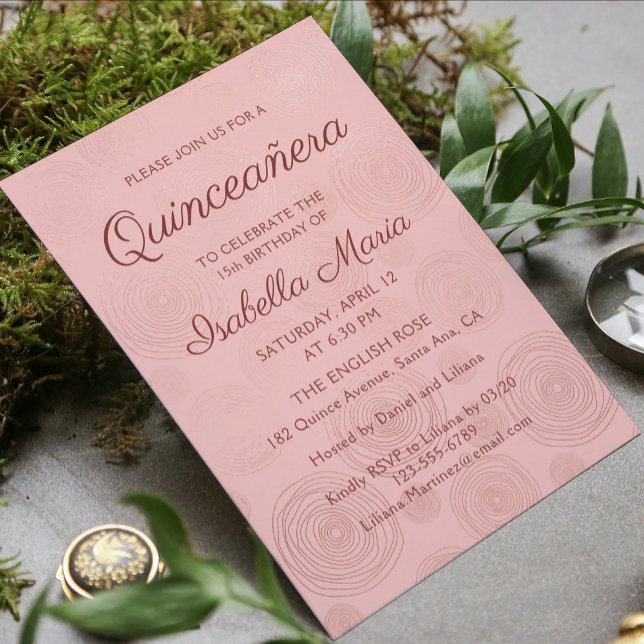 Rose Gold Moderne Abstrakte Blüte | Quinceañera Einladung (Von Creator hochgeladen)