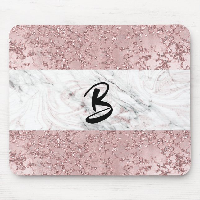 Rose Gold Moderne Glam Marmor & Glitzer Dekorativ Mousepad (Vorne)