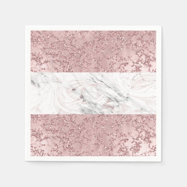 Rose Gold Moderne Glam Marmor & Glitzer Dekorativ Serviette (Vorderseite)