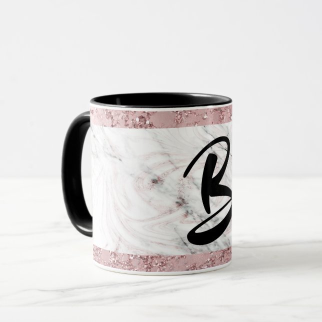 Rose Gold Moderne Glam Marmor & Glitzer Dekorativ Tasse (Vorderseite Links)
