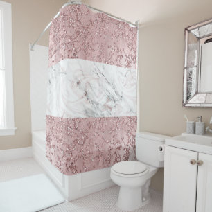 Rose Gold Moderne Glamour Marmor & Glitzer Dekorat Duschvorhang
