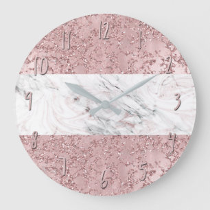 Rose Gold Moderne Glamour Marmor & Glitzer Dekorat Große Wanduhr