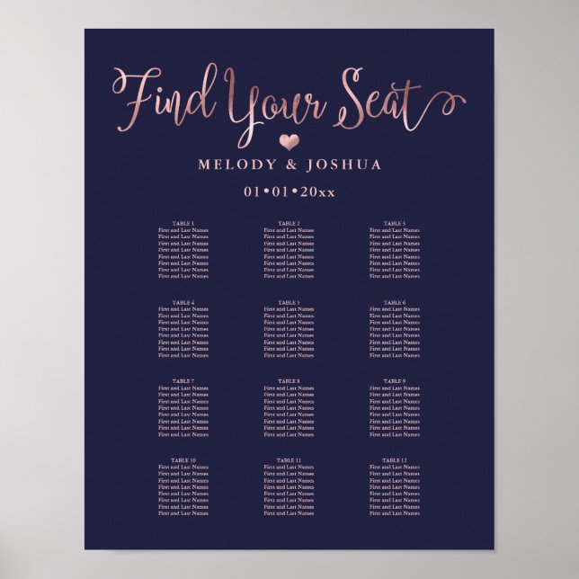 Rose Gold Moderne Kalligrafie Sitzplatzsuche DIYba Poster (Vorne)