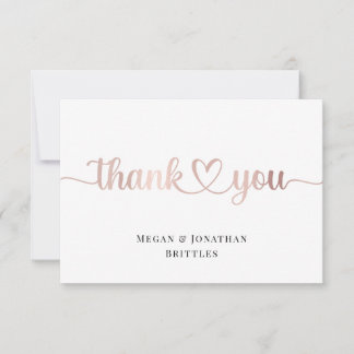 Rose Gold Moderne Kalligraphie mit Herz Dankeskarte