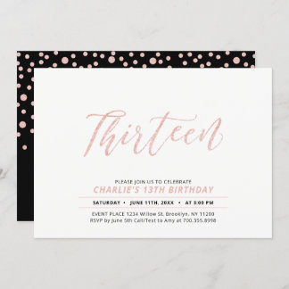 Rose Gold Moderne Lettering 13. Geburtstagsparty Einladung