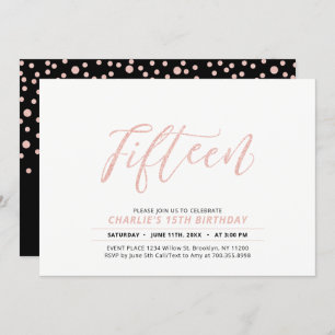 Rose Gold Moderne Lettering 15. Geburtstagsparty Einladung