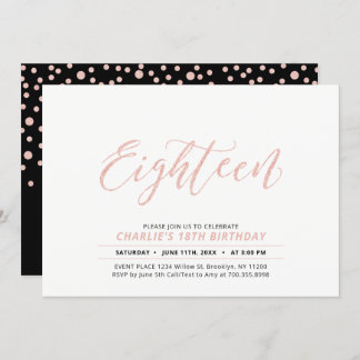 Rose Gold Moderne Lettering 18. Geburtstagsparty Einladung