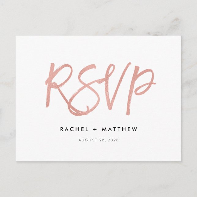 Rose Gold Moderne Messe Hochzeit RSVP Postkarte (Vorderseite)