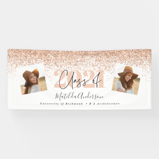 Rose Gold Moderne Multi-Foto stilvolle Abschluss b Banner (Horizontal)