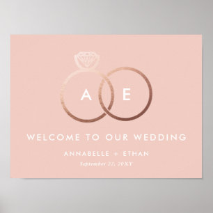 Rose Gold Moderne Rings Blush Wedding Willkommensz Poster