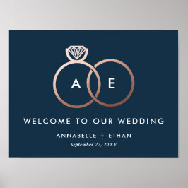 Rose Gold Moderne Rings Navy Hochzeit Begrüßungsze Poster