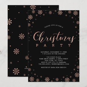 Rose Gold Moderne Schneeflocken Weihnachtsfeier Einladung