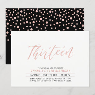 Rose Gold Moderne Schrift 13. Geburtstagsfeier Einladung