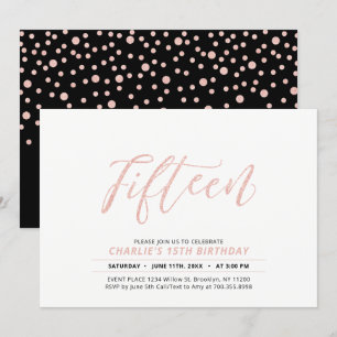 Rose Gold Moderne Schrift 15. Geburtstagsfeier Einladung