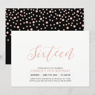 Rose Gold Moderne Schrift 16. Geburtstagsfeier Einladung