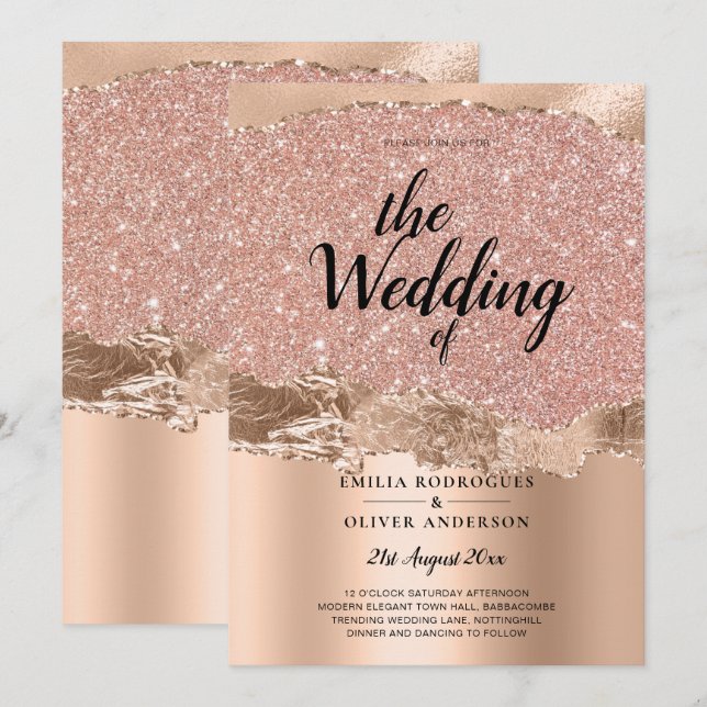 Rose Gold Moderner Glamour Hochzeitsempfang Einladung (Vorne/Hinten)