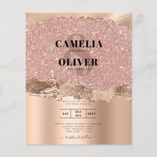 Rose Gold Moderner Glamour Hochzeitsempfang Flyer (Vorne)