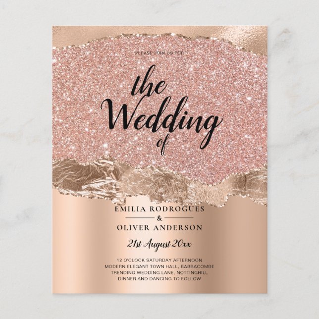 Rose Gold Moderner Glamour Hochzeitsempfang Flyer (Vorne)