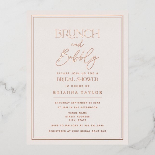 Rose Gold Modernes Minimalistisches Brautparty Folie Einladungspostkarte (Vorderseite)