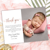 Rose Gold Modernes Script Baby Foto Vielen Dank