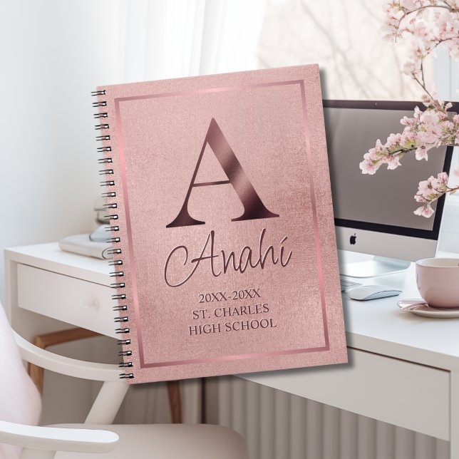 Rose Gold Monogram Academy Jahresschule Notizblock (Von Creator hochgeladen)