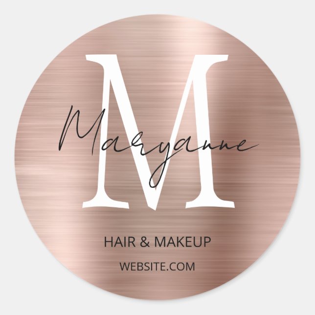 Rose Gold Monogram Business Logo Runder Aufkleber (Vorderseite)