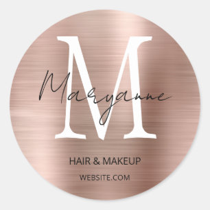 Rose Gold Monogram Business Logo Runder Aufkleber