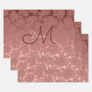 Rose Gold Monogram Elegante Art Blumenmuster Geschenkpapier Set