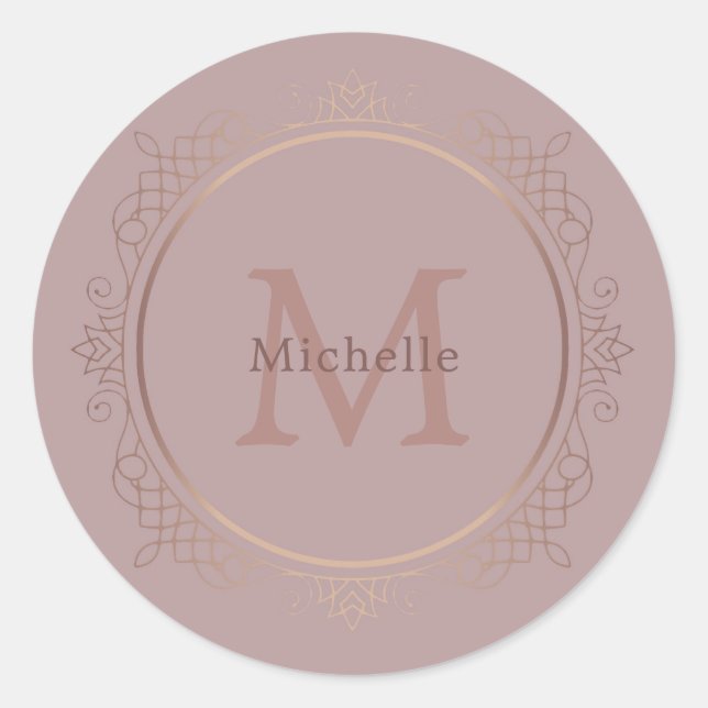 Rose Gold Monogram Elegante Personalisierte Vorlag Runder Aufkleber (Vorderseite)